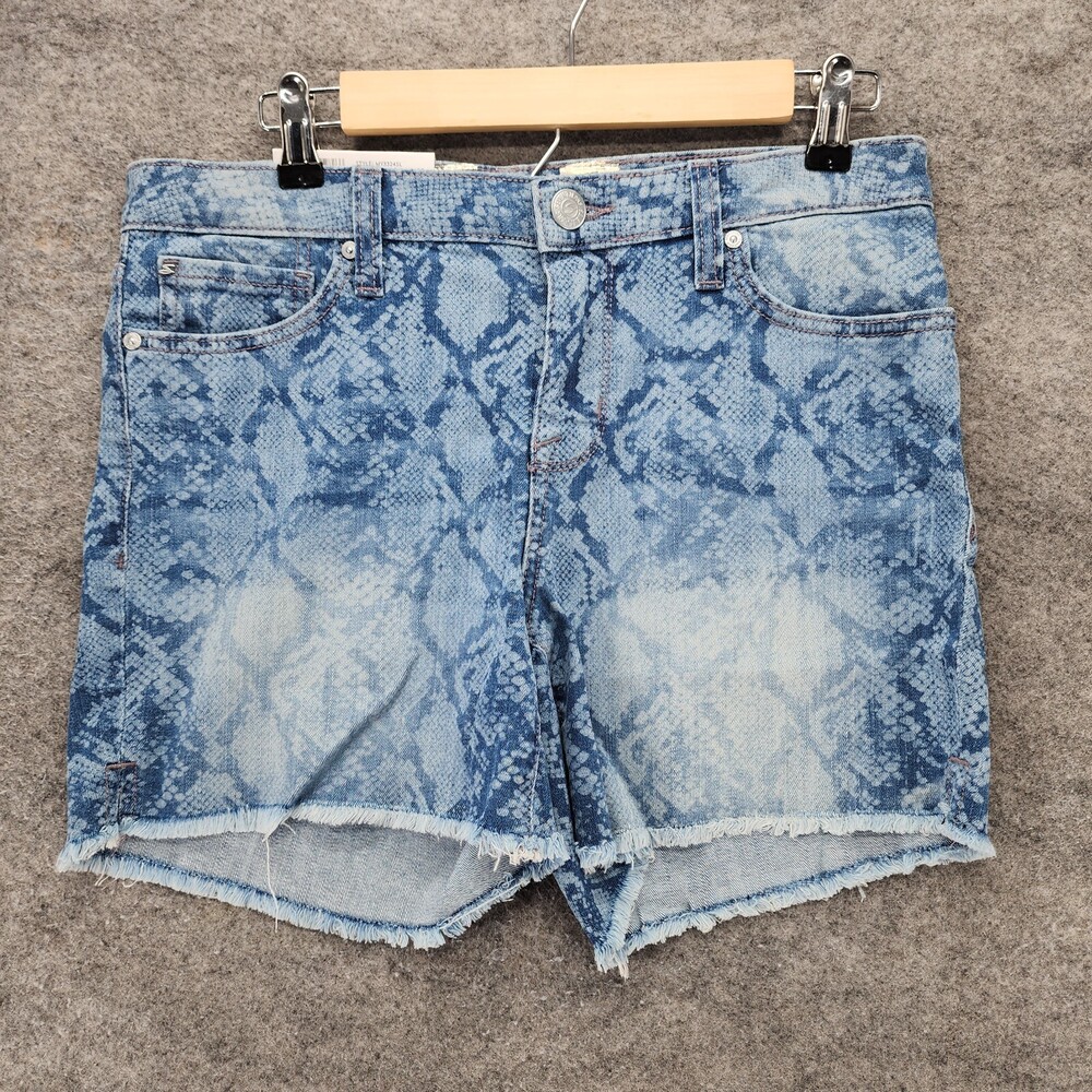 Seven 7 Shorts Womens 4 Weekend Python Print Cut Off Blue Denim